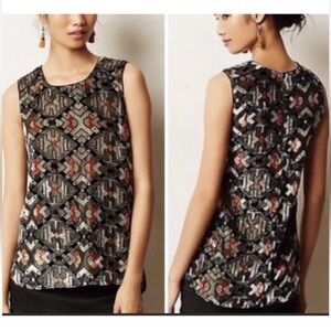 Anthropologie Meadow Rue Geometric pattern Metallic Velvet Sleeveless top Sz 8